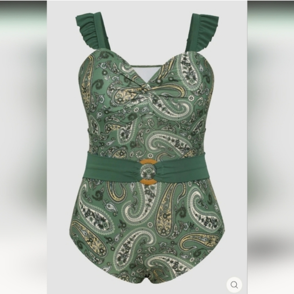 Hanna Nikole Women's Teddy V-Neck Knotted Bodice Swimwear. NEW! - Picture 5 of 7
